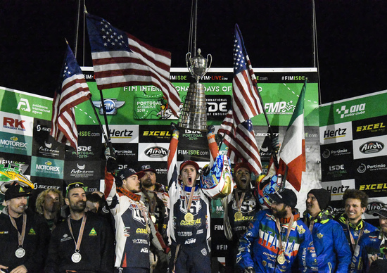 ISDE 2019 Portugal. Finale. USA Overall, Australia Junior, Sanders Hero ISDE 2019 Portugal. Finale. USA Overall, Australia Junior, Sanders Hero