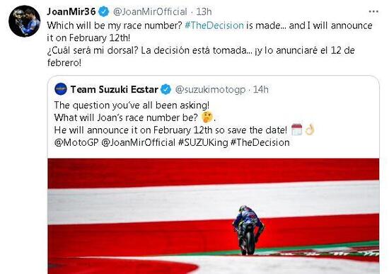 MotoGP 2021. Joan Mir con l’1 o con il 36? La decisione è presa! MotoGP 2021. Joan Mir con l’1 o con il 36? La decisione è presa!