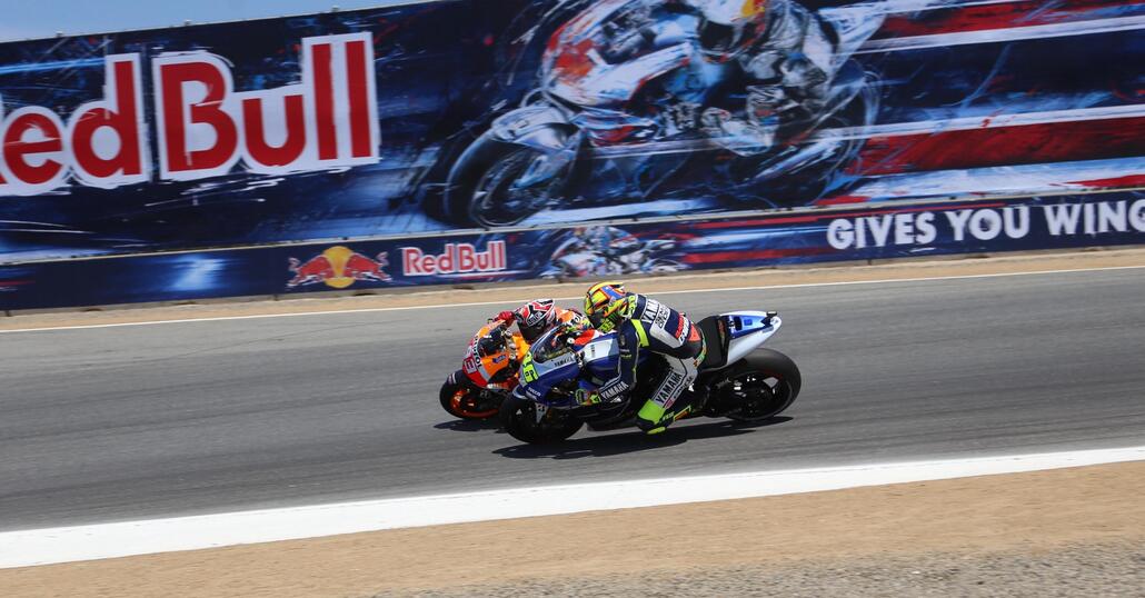 MotoGP. Laguna Seca, Rossi, Marquez e il sorpasso (al Cavatappi) che non c'era