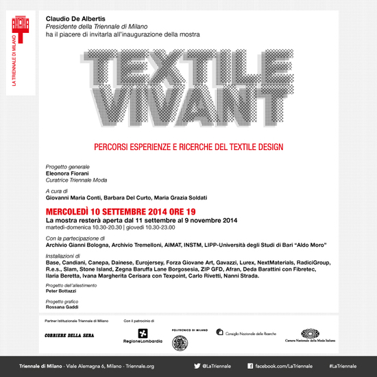 Dainese Textile Vivant, in Triennale dall’11 settembre al 9 novembre Dainese Textile Vivant, in Triennale dall’11 settembre al 9 novembre